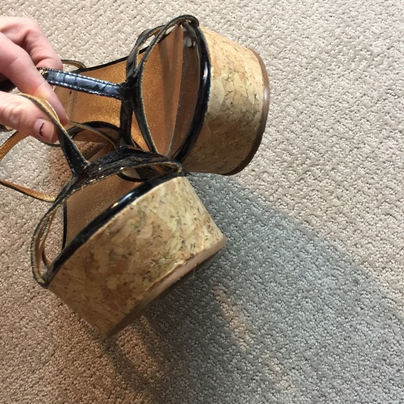 Kate Spade Black Patent Cork Platform Heels Sandal - Picture 5 of 8